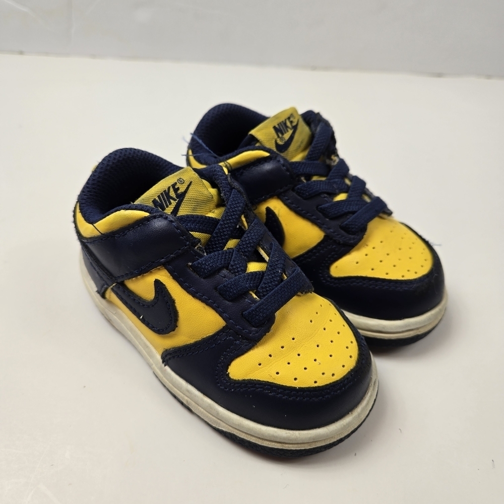 Nike Dunk Low Kids Yellow Navy Blue Sneakers Toddler Size 5